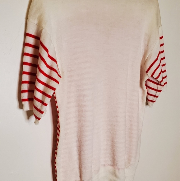 (Red &) White Stripes Red and White Striped Short Sleeve Knit Sweater Shirt - Picture 6 of 14